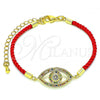 Oro Laminado Fancy Bracelet, Gold Filled Style Evil Eye Design, with Multicolor Micro Pave and White Cubic Zirconia, Polished, Golden Finish, 03.368.0058.06