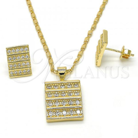 Oro Laminado Earring and Pendant Adult Set, Gold Filled Style with White Cubic Zirconia, Polished, Golden Finish, 10.156.0171
