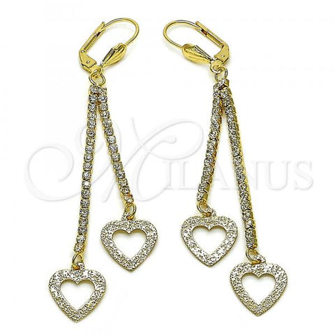 Oro Laminado Long Earring, Gold Filled Style Heart Design, with  Cubic Zirconia, Golden Finish, 5.105.011