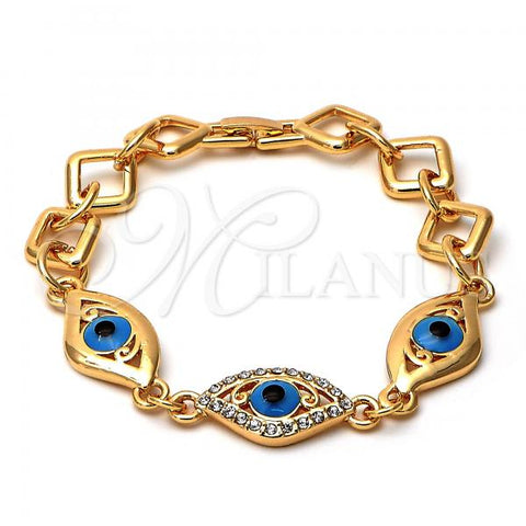 Oro Laminado Fancy Bracelet, Gold Filled Style Evil Eye Design, Multicolor Enamel Finish, Golden Finish, 03.91.0013