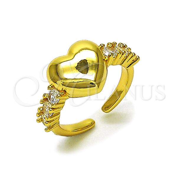 Oro Laminado Multi Stone Ring, Gold Filled Style Heart Design, with White Cubic Zirconia, Polished, Golden Finish, 01.341.0154.1