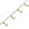 Oro Laminado Charm Anklet , Gold Filled Style Heart and Rattle Charm Design, with White Crystal, Polished, Golden Finish, 03.213.0111.10