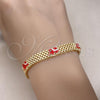 Oro Laminado Fancy Bracelet, Gold Filled Style Elephant and Bismark Design, Red Enamel Finish, Golden Finish, 03.331.0218.1.08