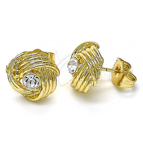 Oro Laminado Stud Earring, Gold Filled Style Love Knot Design, with White Cubic Zirconia, Polished, Golden Finish, 02.213.0166