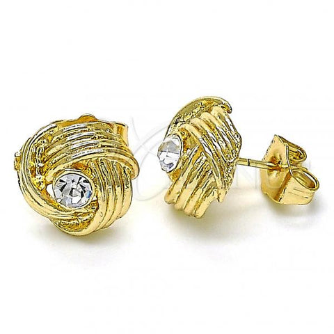 Oro Laminado Stud Earring, Gold Filled Style Love Knot Design, with White Cubic Zirconia, Polished, Golden Finish, 02.213.0166