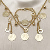 Oro Laminado Necklace, Bracelet and Earring, Gold Filled Style Coin and Rolo Design, Polished, Golden Finish, 06.372.0078