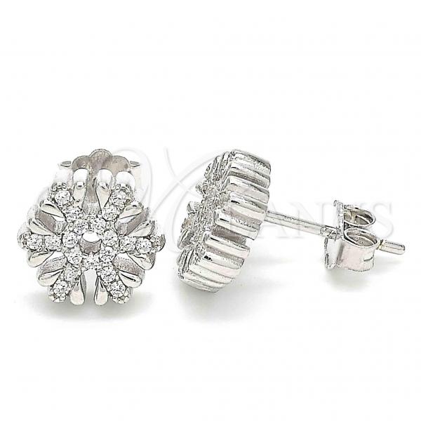 Sterling Silver Stud Earring, with White Cubic Zirconia, Polished, Rhodium Finish, 02.336.0144