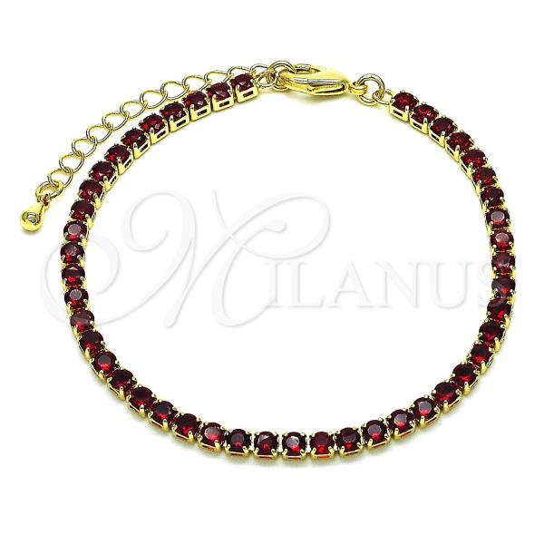 Oro Laminado Tennis Bracelet, Gold Filled Style with Garnet Cubic Zirconia, Polished, Golden Finish, 03.130.0009.1.07