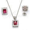 Sterling Silver Earring and Pendant Adult Set, with Garnet and White Cubic Zirconia, Polished, Rhodium Finish, 10.175.0053.1