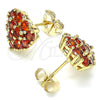 Oro Laminado Stud Earring, Gold Filled Style Heart Design, with Garnet Cubic Zirconia, Polished, Golden Finish, 02.346.0003.1