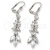 Rhodium Plated Long Earring, Leaf Design, with White Cubic Zirconia, Polished, Rhodium Finish, 02.205.0056.5