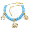 Oro Laminado Charm Bracelet, Gold Filled Style Elephant and Four-leaf Clover Design, with Blue Topaz Opal, Polished, Golden Finish, 03.32.0081.2.08