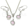 Rhodium Plated Earring and Pendant Adult Set, with Rose Water Opal and White Cubic Zirconia, Polished, Rhodium Finish, 10.236.0007.4
