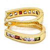 Oro Laminado Huggie Hoop, Gold Filled Style with Multicolor Cubic Zirconia, Polished, Golden Finish, 02.237.0009.15