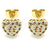 Oro Laminado Stud Earring, Gold Filled Style Heart Design, with Garnet and White Micro Pave, Polished, Golden Finish, 02.344.0018.2