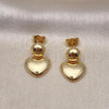 Oro Laminado Stud Earring, Gold Filled Style Heart and Ball Design, Polished, Golden Finish, 02.156.0668
