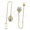 Oro Laminado Threader Earring, Gold Filled Style Butterfly Design, with White Micro Pave, Polished, Golden Finish, 02.210.0337