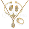 Oro Laminado Earring and Pendant Children Set, Gold Filled Style Turtle Design, with White Micro Pave, Polished, Golden Finish, 06.210.0025