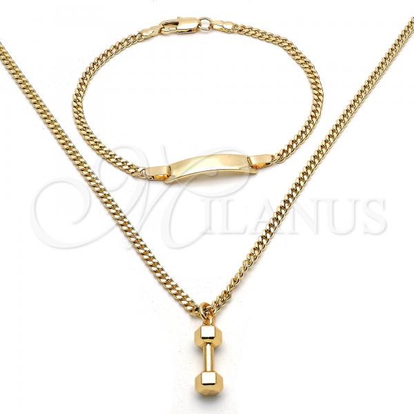 Oro Laminado Earring and Pendant Children Set, Gold Filled Style Polished, Golden Finish, 06.63.0194