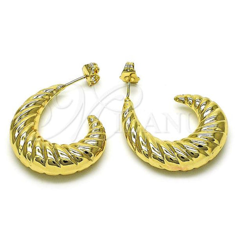 Oro Laminado Medium Hoop, Gold Filled Style Hollow and Twist Design, Diamond Cutting Finish, Golden Finish, 02.163.0266.30