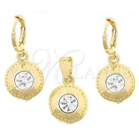 Oro Laminado Earring and Pendant Adult Set, Gold Filled Style with White Crystal, Diamond Cutting Finish, Golden Finish, 10.150.0031.2