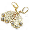 Oro Laminado Dangle Earring, Gold Filled Style Leaf Design, with White Crystal, Matte Finish, Golden Finish, 73.011