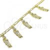 Oro Laminado Charm Bracelet, Gold Filled Style San Judas and Figaro Design, Polished, Golden Finish, 03.351.0161.07