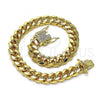 Oro Laminado Basic Bracelet, Gold Filled Style Miami Cuban Design, with White Micro Pave, Polished, Golden Finish, 04.156.0466.08