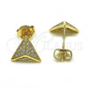 Oro Laminado Stud Earring, Gold Filled Style with White Micro Pave, Polished, Golden Finish, 02.94.0100