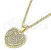 Oro Laminado Pendant Necklace, Gold Filled Style Heart Design, with White Micro Pave, Polished, Golden Finish, 04.156.0367.20