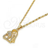 Oro Laminado Pendant Necklace, Gold Filled Style Elephant Design, with White Micro Pave, Polished, Golden Finish, 04.233.0004.18