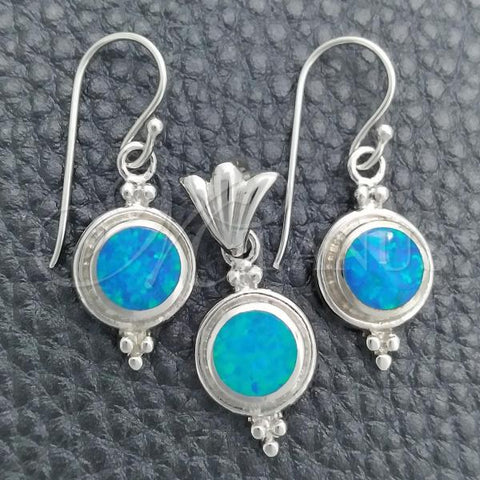 Sterling Silver Earring and Pendant Adult Set, with Bermuda Blue Opal, Polished, Silver Finish, 10.391.0019