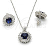 Sterling Silver Earring and Pendant Adult Set, with Sapphire Blue and White Cubic Zirconia, Polished, Rhodium Finish, 10.286.0024.1