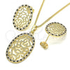 Oro Laminado Earring and Pendant Adult Set, Gold Filled Style with Black and White Cubic Zirconia, Polished, Golden Finish, 10.233.0038.2