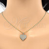 Oro Laminado Pendant Necklace, Gold Filled Style Heart Design, with White Micro Pave, Polished, Golden Finish, 04.156.0076.1.20