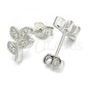 Sterling Silver Stud Earring, Leaf Design, with White Cubic Zirconia, Polished, Rhodium Finish, 02.336.0153