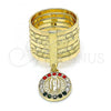 Oro Laminado Multi Stone Ring, Gold Filled Style Semanario and Guadalupe Design, with Multicolor Crystal, Diamond Cutting Finish, Golden Finish, 01.253.0039.1.07 (Size 7)