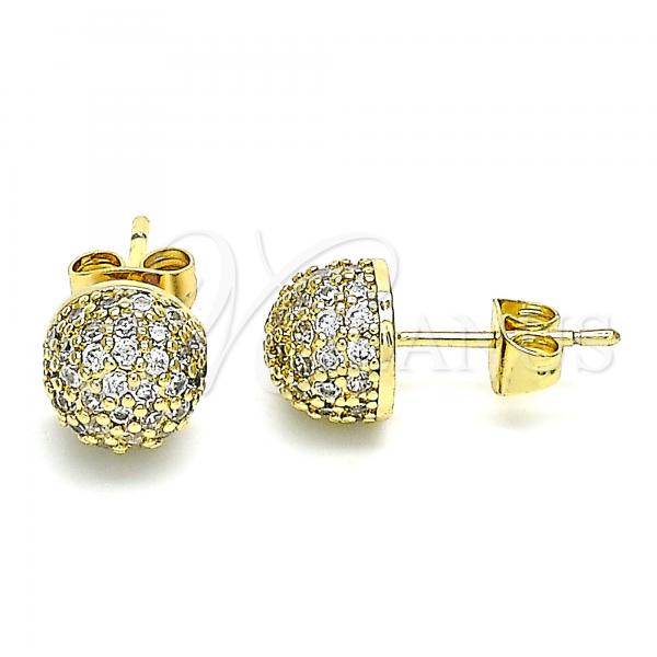 Oro Laminado Stud Earring, Gold Filled Style with White Micro Pave, Polished, Golden Finish, 02.344.0108