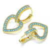 Oro Laminado Huggie Hoop, Gold Filled Style Heart Design, with Turquoise Micro Pave, Polished, Golden Finish, 02.210.0449.3.15