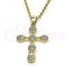 Oro Laminado Religious Pendant, Gold Filled Style Cross Design, with White Micro Pave, Polished, Golden Finish, 05.102.0051