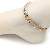 Oro Laminado Fancy Anklet, Gold Filled Style Chunky Design, with White Micro Pave, Polished, Golden Finish, 03.253.0099.09