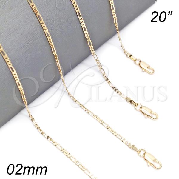 Oro Laminado Basic Necklace, Gold Filled Style Figaro Design, Polished, Golden Finish, 04.213.0172.20