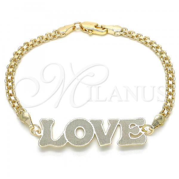 Oro Laminado Fancy Bracelet, Gold Filled Style Nameplate and Love Design, Polished, Golden Finish, 03.63.1972.08