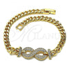 Oro Laminado Fancy Bracelet, Gold Filled Style Infinite Design, with White Micro Pave, Polished, Golden Finish, 03.283.0207.07