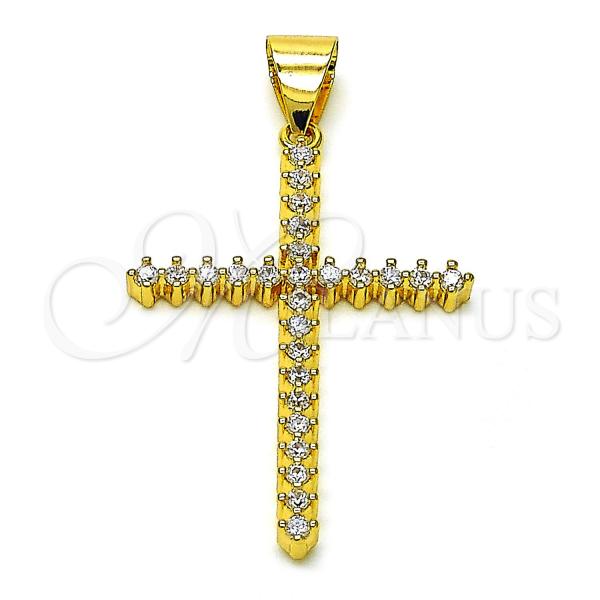 Oro Laminado Religious Pendant, Gold Filled Style Cross Design, with White Cubic Zirconia, Polished, Golden Finish, 05.342.0222