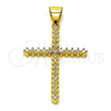Oro Laminado Religious Pendant, Gold Filled Style Cross Design, with White Cubic Zirconia, Polished, Golden Finish, 05.342.0222