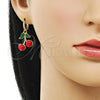 Oro Laminado Dangle Earring, Gold Filled Style Cherry Design, with White Micro Pave, Red Enamel Finish, Golden Finish, 02.417.0001