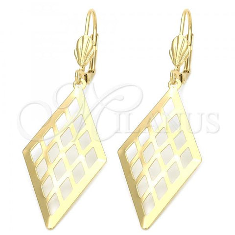 Oro Laminado Dangle Earring, Gold Filled Style Filigree Design, Golden Finish, 5.100.010