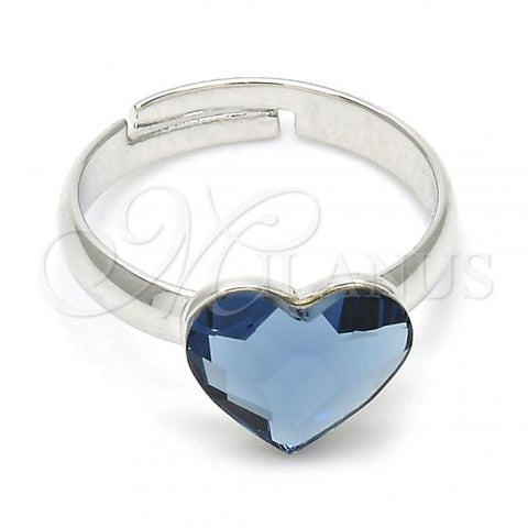 Rhodium Plated Multi Stone Ring, Heart Design, with Denin Blue Swarovski Crystals, Polished, Rhodium Finish, 01.239.0002.3 (One size fits all)