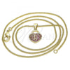 Oro Laminado Pendant Necklace, Gold Filled Style Lock and Heart Design, with Ruby Micro Pave, Polished, Golden Finish, 04.156.0303.1.20